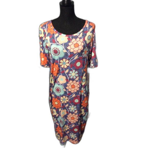 New NWT LuLaRoe Floral Midi Large L Dress Stretch Short Sleeve Julia - Picture 1 of 6